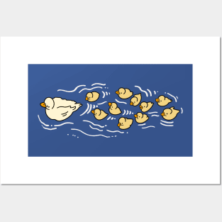 Cute Swimming Ducks Baby Ducklings and Mother Posters and Art